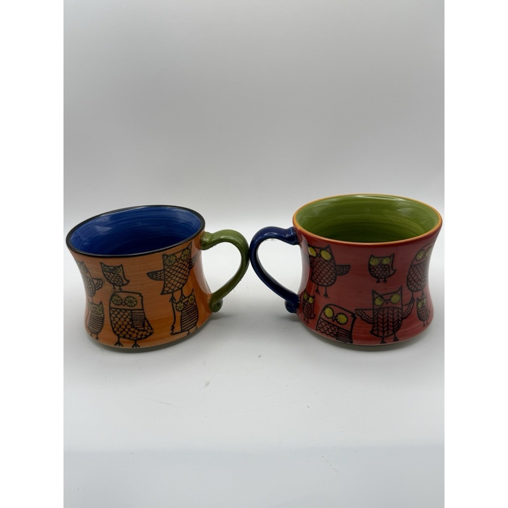 Vtg Pier 1 Imports Ceramic Owl Mug Cup Coffee Tea Stoneware Set Of 2